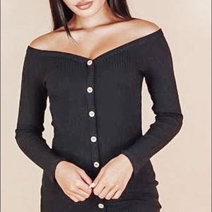 Black off shoulder casual ribbed dress